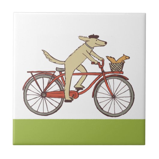 Cyclist Hund mit Eichhörnchenfreund - Fun Animal A Fliese (Vorderseite)