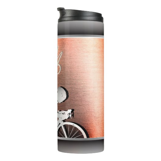 Cyclist - Stahlimitation - Silver&Pink Thermosbecher (Nach rechts gedreht)