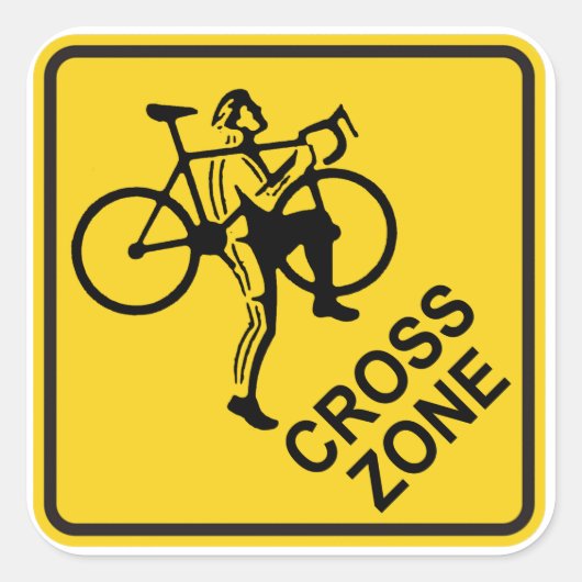 Cyclocross Zone Road Sign Quadratischer Aufkleber (Vorderseite)