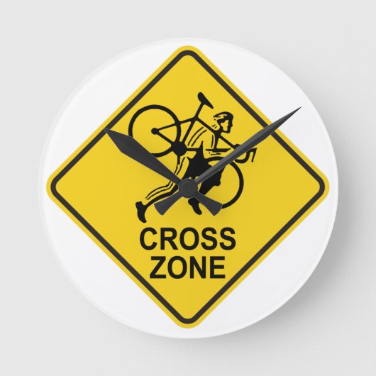 Cyclocross Zone Road Sign Runde Wanduhr (Vorderseite)