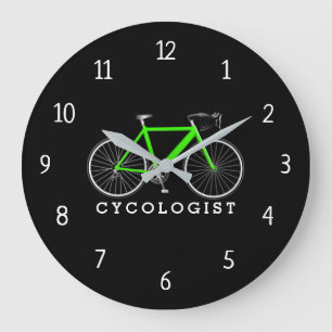 Cycologist Green Bicycle On Black Large Clock Große Wanduhr