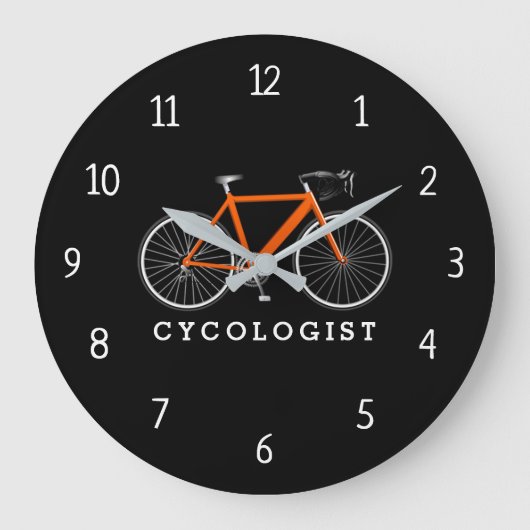 Cycologist Orange Bicycle On Black Large Clock Große Wanduhr (Vorderseite)
