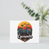 Cycopath: Elektrofahrrad und Sonnenuntergang Graph Feiertagspostkarte (Stehend Vorderseite)