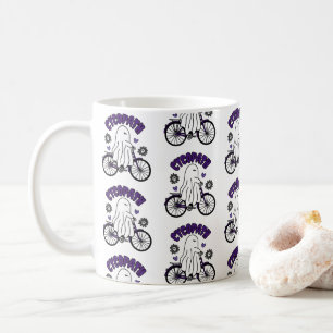 Cycopath Halloween Ghost auf Lila Fahrrad Kaffeetasse