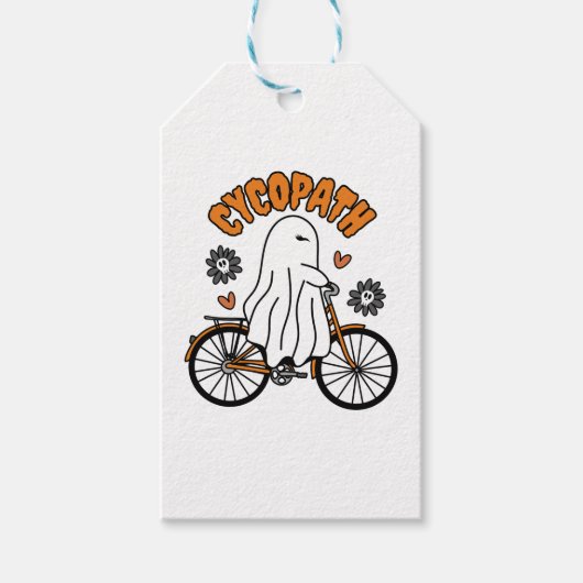 Cycopath Halloween Ghost on Orange Bicycle Geschenkanhänger (Vorderseite)