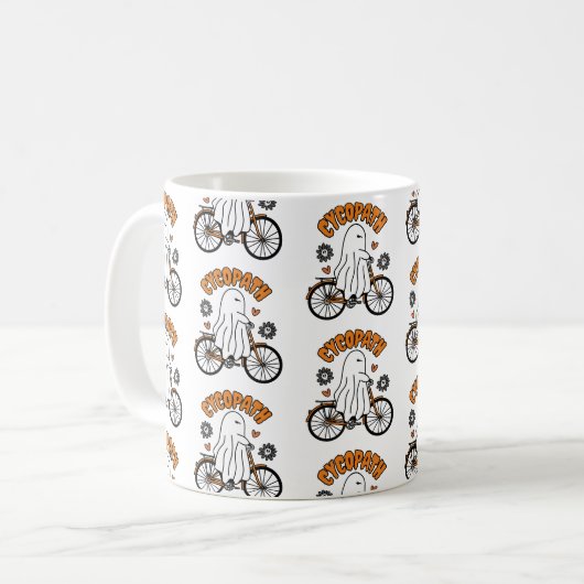 Cycopath Halloween Ghost on Orange Bicycle Kaffeetasse (Vorderseite Links)