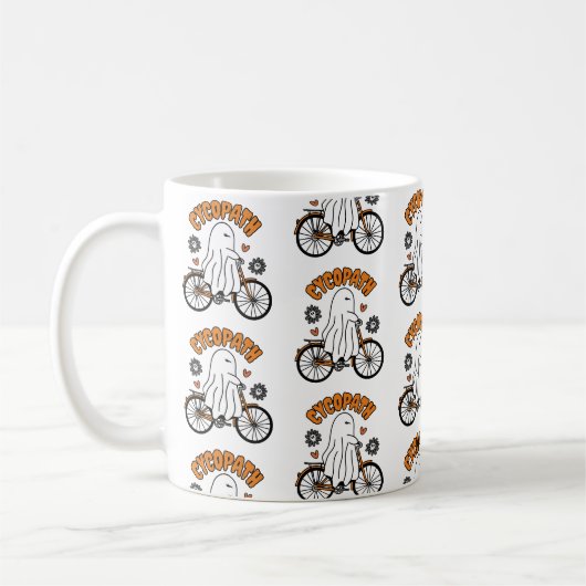 Cycopath Halloween Ghost on Orange Bicycle Kaffeetasse (Links)