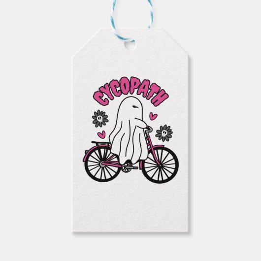 Cycopath Halloween Ghost on Pink Bicycle Geschenkanhänger (Vorderseite)