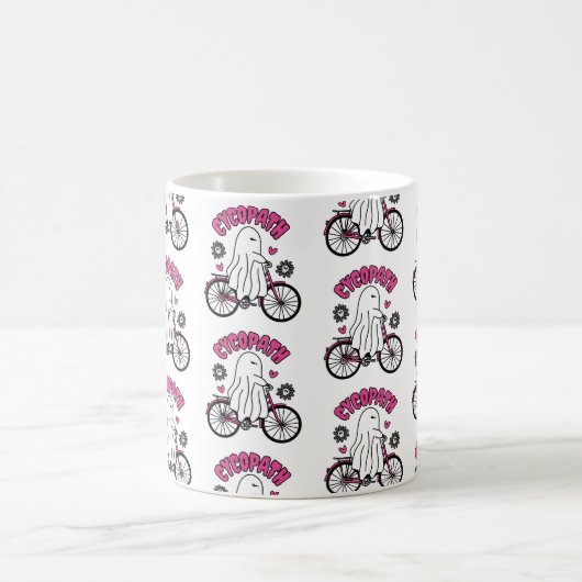 Cycopath Halloween Ghost on Pink Bicycle Kaffeetasse (Mittel)