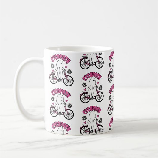 Cycopath Halloween Ghost on Pink Bicycle Kaffeetasse (Links)