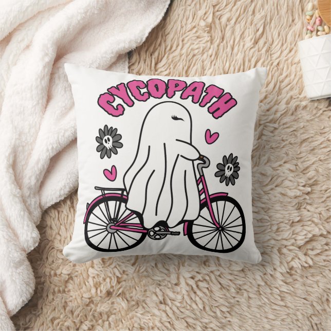 Cycopath Halloween Ghost on Pink Bicycle Kissen (Decke)