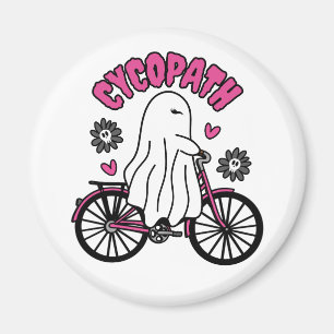 Cycopath Halloween Ghost on Pink Bicycle Magnet
