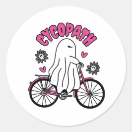 Cycopath Halloween Ghost on Pink Bicycle Runder Aufkleber
