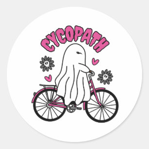 Cycopath Halloween Ghost on Pink Bicycle Runder Aufkleber