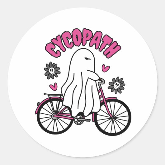 Cycopath Halloween Ghost on Pink Bicycle Runder Aufkleber (Vorderseite)