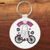Cycopath Halloween Ghost on Pink Bicycle Schlüsselanhänger (Vorderseite)