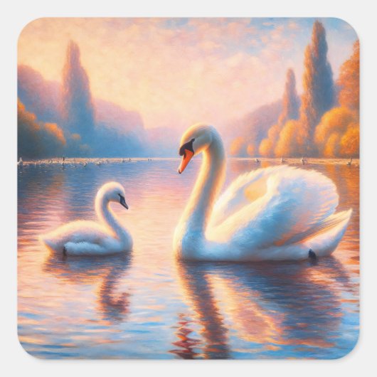 Cygnet und Swan Quadratischer Aufkleber (Vorderseite)