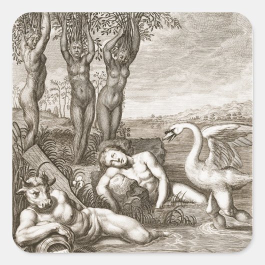 Cygnus verwandelt sich in einen Schwan und Phaeton Quadratischer Aufkleber (Vorderseite)