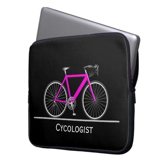 Cykologe Pink Bike auf schwarz Laptopschutzhülle (Vorderseite Links)