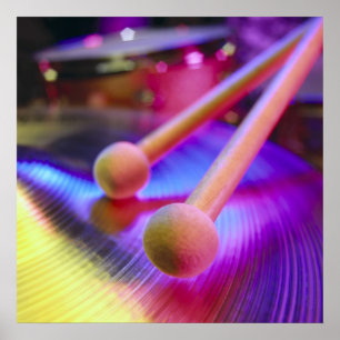 Cymbal & Round Tip Drum Sticks Poster