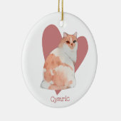 Cymric Cat Watercolor Kitty Pink Herz Keramik Ornament (Rechts)