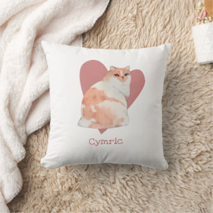 Cymric Cat Watercolor Kitty Pink Herz Kissen