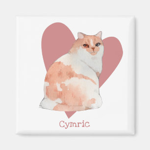 Cymric Cat Watercolor Kitty Pink Herz Magnet