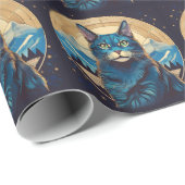 Cymric Cat With Mountain Backdrop Stars Geschenkpapier (Rolleneckpunkt)