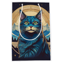 Cymric Cat With Mountain Backdrop Stars Mittlere Geschenktüte