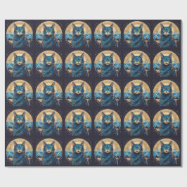 Cymric-Katze mit Bergkulisse Sterne Geschenkpapier