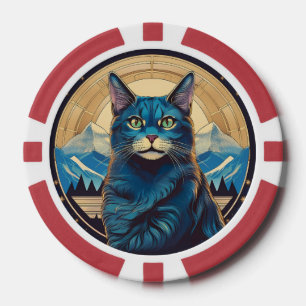Cymric-Katze mit Bergkulisse Sterne Pokerchips