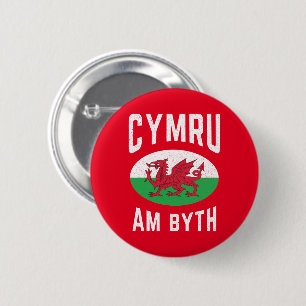 Cymru Am Byth Wales Flag Proud Welsh Vintag Rugby Button