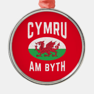 Cymru Am Byth Wales Flag Proud Welsh Vintag Rugby Ornament Aus Metall