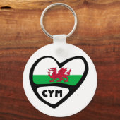 Cymru Country Code Flag Herzklingeln, Wales CYM Schlüsselanhänger (Vorderseite)