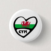 Cymru Landeskennzahl-Flaggen-Herz-Button, Wales, Button (Vorderseite)