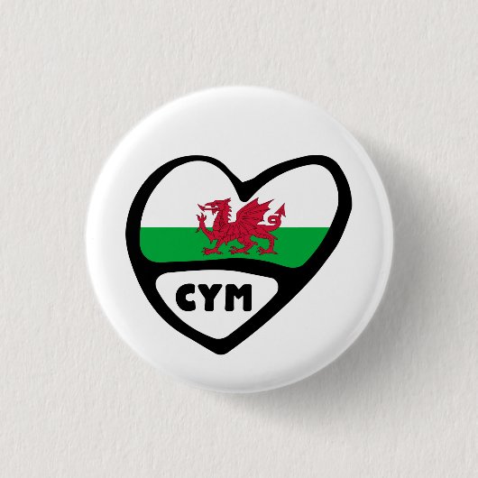 Cymru Landeskennzahl-Flaggen-Herz-Button, Wales, Button (Vorderseite)