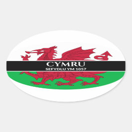 Cymru Sefydlu Ym 1057 Walisischer Drachenflagge We Ovaler Aufkleber