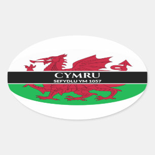 Cymru Sefydlu Ym 1057 Walisischer Drachenflagge We Ovaler Aufkleber
