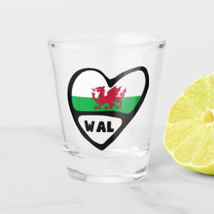 Cymru Wales Country Code WAL Flag Herz-Shot Glas
