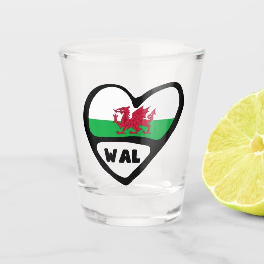 Cymru Wales Country Code WAL Flag Herz-Shot Glas (Vorderseite)