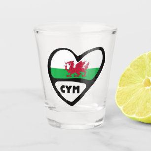 Cymru Wales Ländercode Flaggenherz Schnapsglas