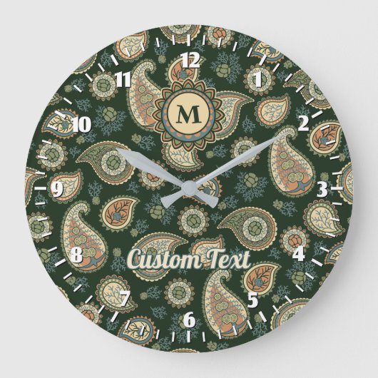 Cypress Paisley Pattern Large Clock Große Wanduhr (Vorderseite)