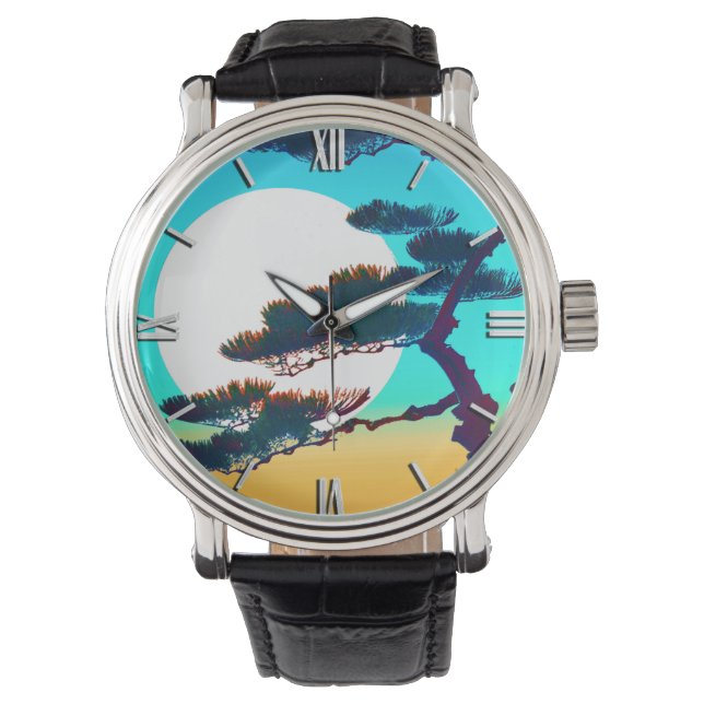 Cypress Tree und Vollmond Armbanduhr (Vorderseite)