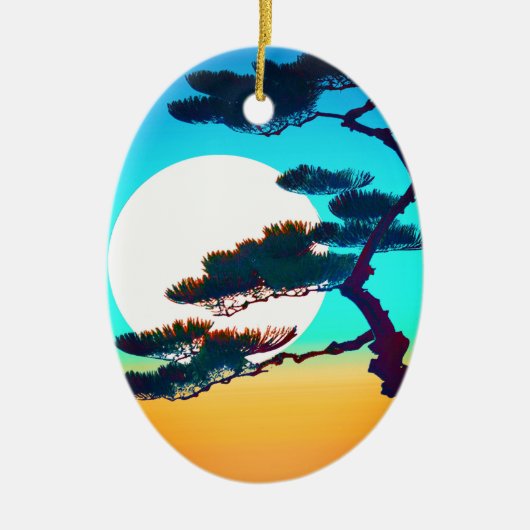 Cypress Tree und Vollmond Keramik Ornament (Vorne)