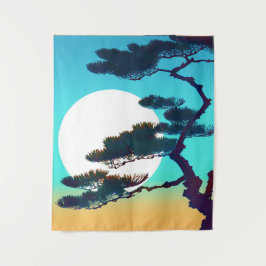 Cypress Tree und Vollmond Wandteppich