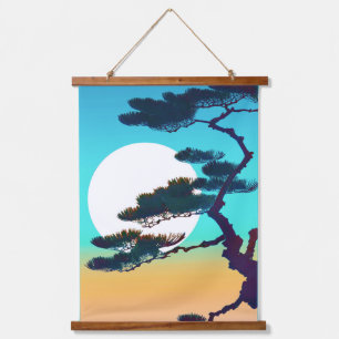 Cypress Tree und Vollmond Wandteppich Mit Holzrahmen