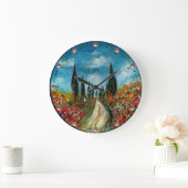 CYPRESS TREES AND POPPIES  IN TUSCANY ROUND GROßE WANDUHR (Zuhause)