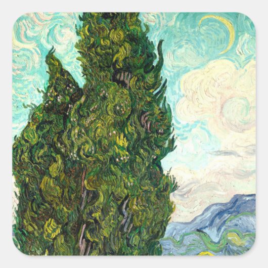 Cypresses Landschaftskunst Vincent Van Gogh Srapbo Quadratischer Aufkleber (Vorderseite)