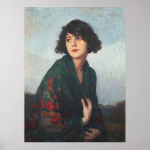 Cyprien Eugène Boulet Woman mit grüner Skarte Kuns Poster