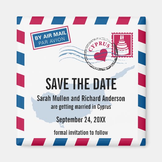 Cyprus Air Mail Wedding Save the Date Magnet (Vorne)